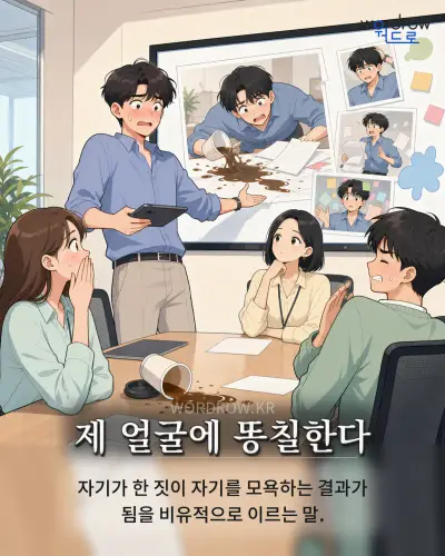한국어 속담 “제 얼굴에 똥칠한다” 1컷 일러스트