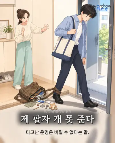 한국어 속담 “제 팔자 개 못 준다” 1컷 일러스트