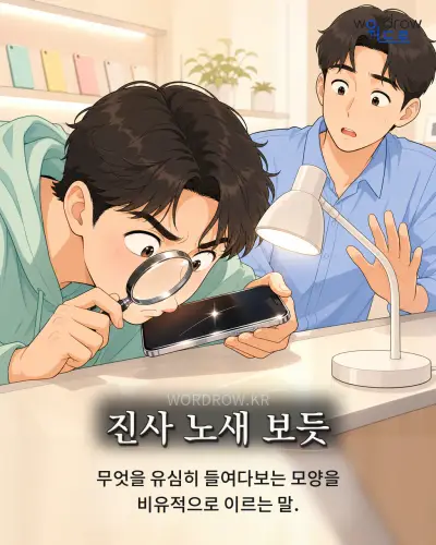한국어 속담 “진사 노새 보듯” 1컷 일러스트