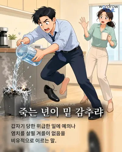 한국어 속담 “죽는 년이 밑 감추랴” 1컷 일러스트