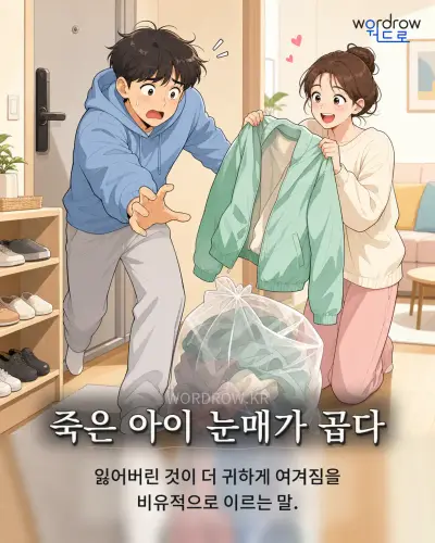 한국어 속담 “죽은 아이 눈매가 곱다” 1컷 일러스트