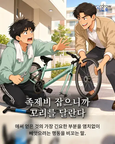 한국어 속담 “족제비 잡으니까 꼬리를 달란다” 1컷 일러스트