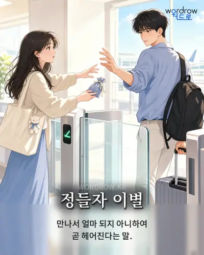 한국어 속담 “정들자 이별”를 한 장면으로 담은 1컷 일러스트