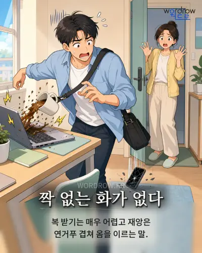 한국어 속담 “짝 없는 화가 없다” 1컷 일러스트