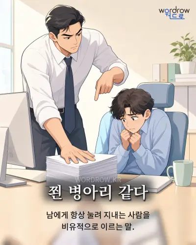 한국어 속담 “쬔 병아리 같다” 1컷 일러스트
