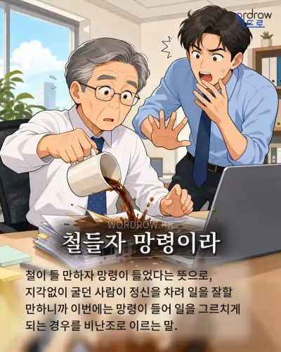 한국어 속담 “철들자 망령이라” 1컷 일러스트