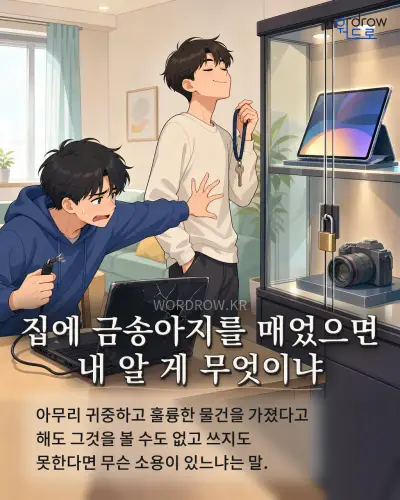 한국어 속담 “집에 금송아지를 매었으면 내 알 게 무엇이냐” 1컷 일러스트