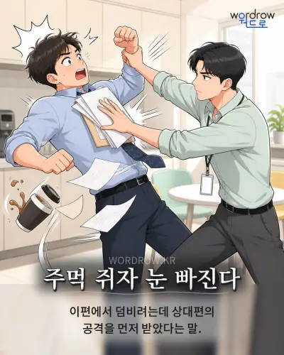 한국어 속담 “주먹 쥐자 눈 빠진다” 1컷 일러스트