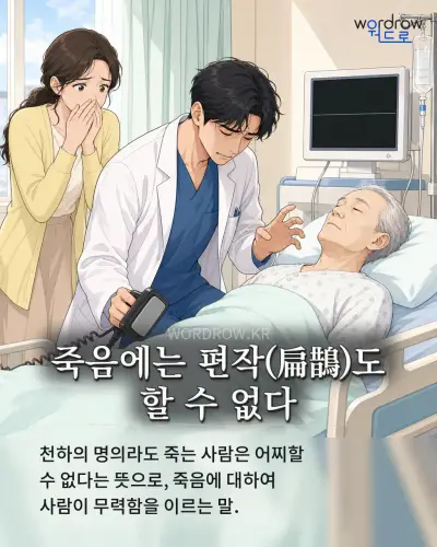 한국어 속담 “죽음에는 편작(扁鵲)도 할 수 없다” 1컷 일러스트