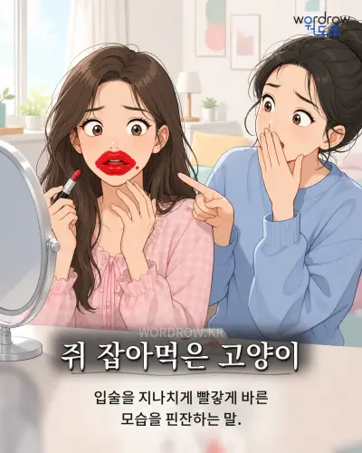 한국어 속담 “쥐 잡아먹은 고양이” 1컷 일러스트