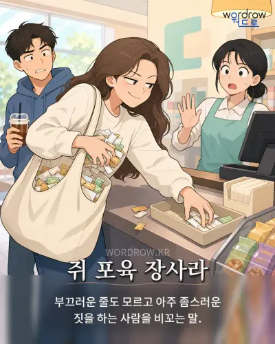 한국어 속담 “쥐 포육 장사라” 1컷 일러스트