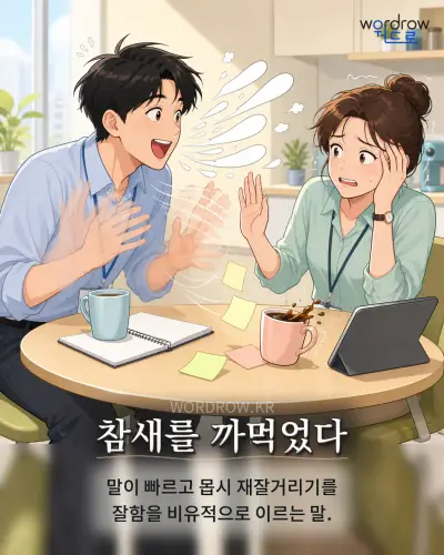 한국어 속담 “참새를 까먹었다”를 한 장면으로 담은 1컷 일러스트