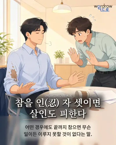 한국어 속담 “참을 인 자 셋이면 살인도 피한다” 1컷 일러스트