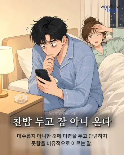한국어 속담 “찬밥 두고 잠 아니 온다” 1컷 일러스트