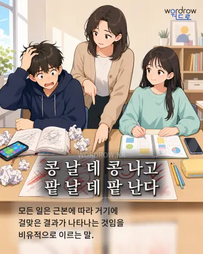 한국어 속담 “콩 날 데 콩 나고 팥 날 데 팥 난다” 1컷 일러스트