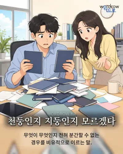 한국어 속담 “천둥인지 지둥인지 모르겠다” 1컷 일러스트