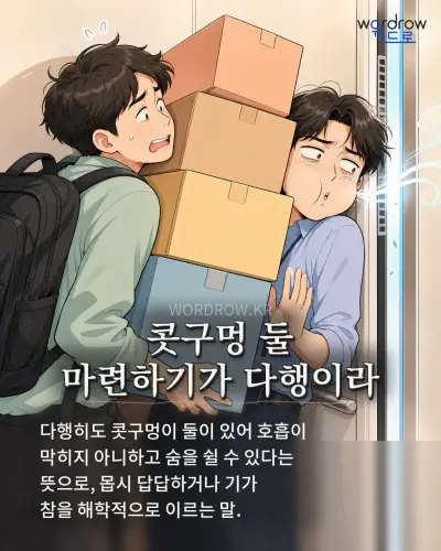 한국어 속담 “콧구멍 둘 마련하기가 다행이라” 1컷 일러스트