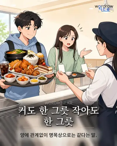 한국어 속담 “커도 한 그릇 작아도 한 그릇” 1컷 일러스트