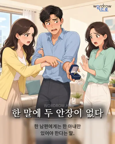 한국어 속담 “한 말에 두 안장이 없다” 1컷 일러스트