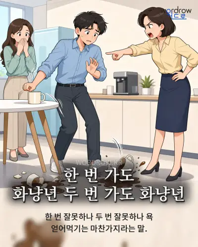 한국어 속담 “한 번 가도 화냥년 두 번 가도 화냥년” 1컷 일러스트