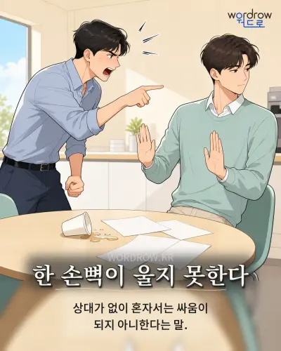 한국어 속담 “한 손뼉이 울지 못한다” 1컷 일러스트
