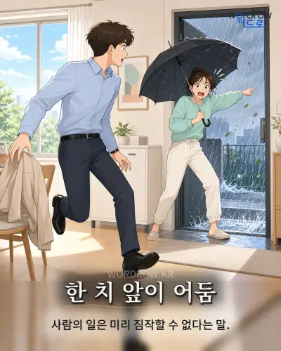 한국어 속담 “한 치 앞이 어둠” 1컷 일러스트