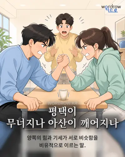 한국어 속담 “평택이 무너지나 아산이 깨어지나” 1컷 일러스트