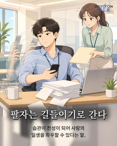 한국어 속담 “팔자는 길들이기로 간다” 1컷 일러스트