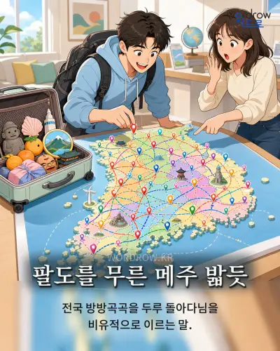 한국어 속담 “팔도를 무른 메주 밟듯” 1컷 일러스트