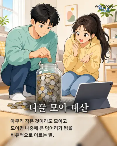 한국어 속담 “티끌 모아 태산” 1컷 일러스트