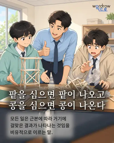 한국어 속담 “팥을 심으면 팥이 나오고 콩을 심으면 콩이 나온다” 1컷 일러스트