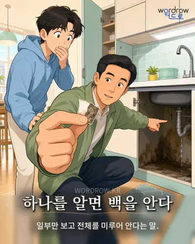 한국어 속담 “하나를 알면 백을 안다” 1컷 일러스트