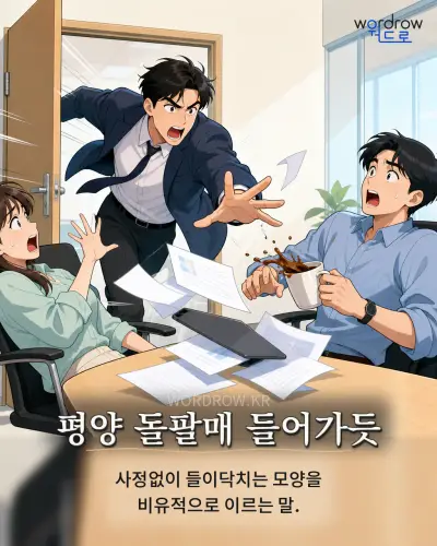 한국어 속담 “평양 돌팔매 들어가듯” 1컷 일러스트