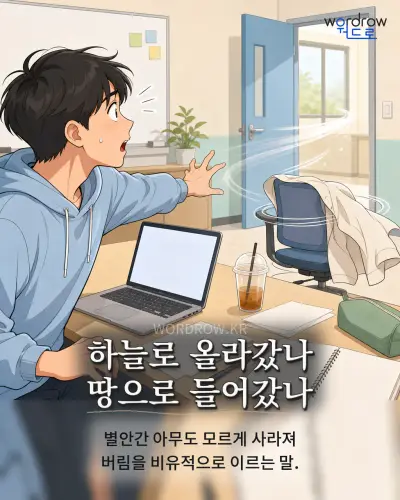 한국어 속담 “하늘로 올라갔나 땅으로 들어갔나” 1컷 일러스트