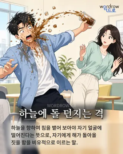 한국어 속담 “하늘에 돌 던지는 격” 1컷 일러스트