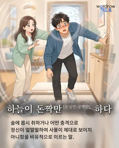 한국어 속담 “하늘이 돈짝만 하다” 1컷 일러스트