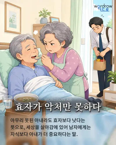 한국어 속담 “효자가 악처만 못하다” 1컷 일러스트