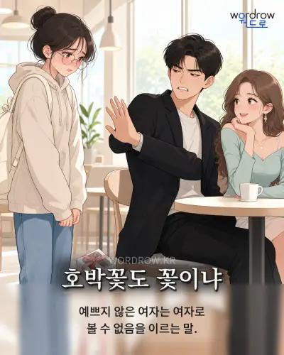 한국어 속담 “호박꽃도 꽃이냐” 1컷 일러스트