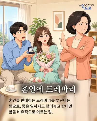 한국어 속담 “혼인에 트레바리” 1컷 일러스트