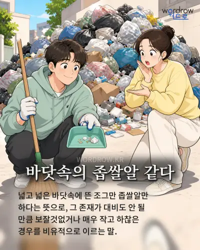 한국어 속담 “바닷속의 좁쌀알 같다” 1컷 일러스트