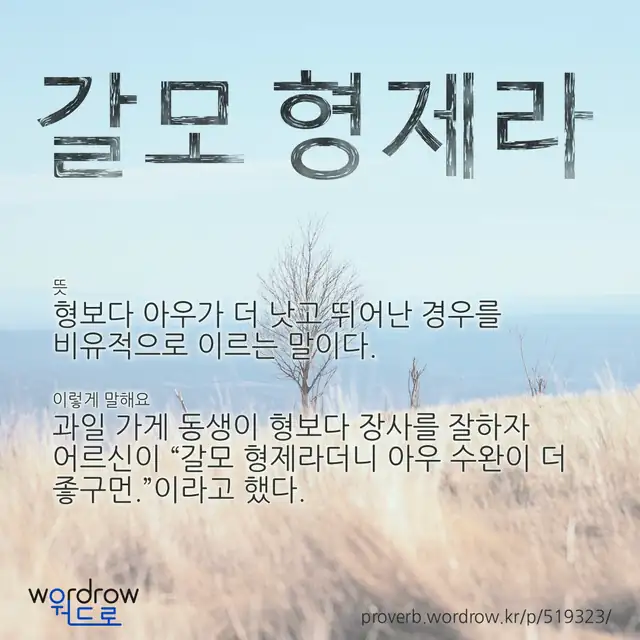 “갈모 형제라” 글씨와 뜻·예문이 완성된 속담 영상 포스터