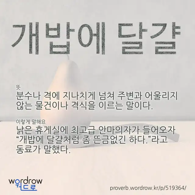 “개밥에 달걀” 글씨와 뜻·예문이 완성된 속담 영상 포스터