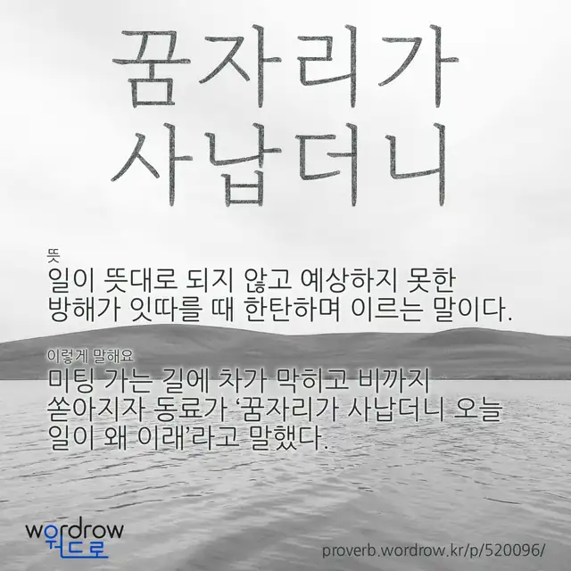 “꿈자리가 사납더니” 글씨와 뜻·예문이 완성된 속담 영상 포스터