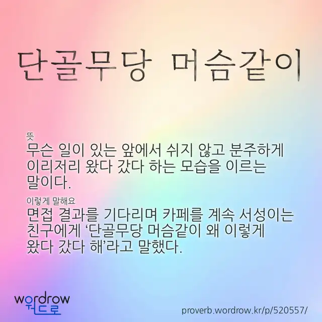“단골무당 머슴같이” 글씨와 뜻·예문이 완성된 속담 영상 포스터
