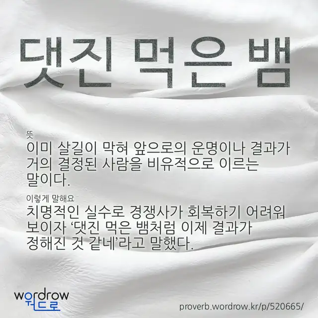 “댓진 먹은 뱀” 글씨와 뜻·예문이 완성된 속담 영상 포스터