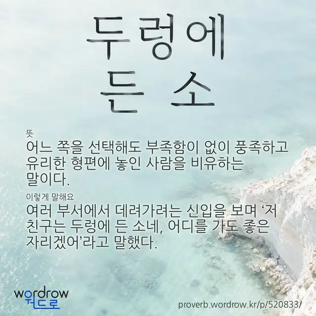 “두렁에 든 소” 글씨와 뜻·예문이 완성된 속담 영상 포스터