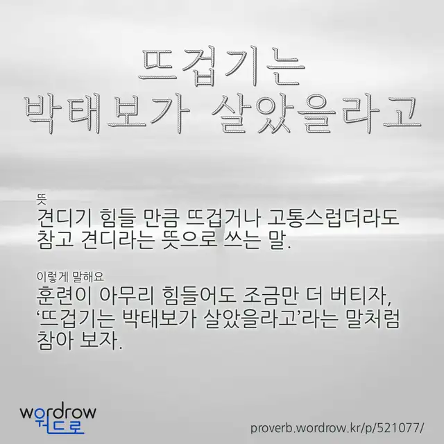 “뜨겁기는 박태보가 살았을라고” 글씨와 뜻·예문이 완성된 속담 영상 포스터