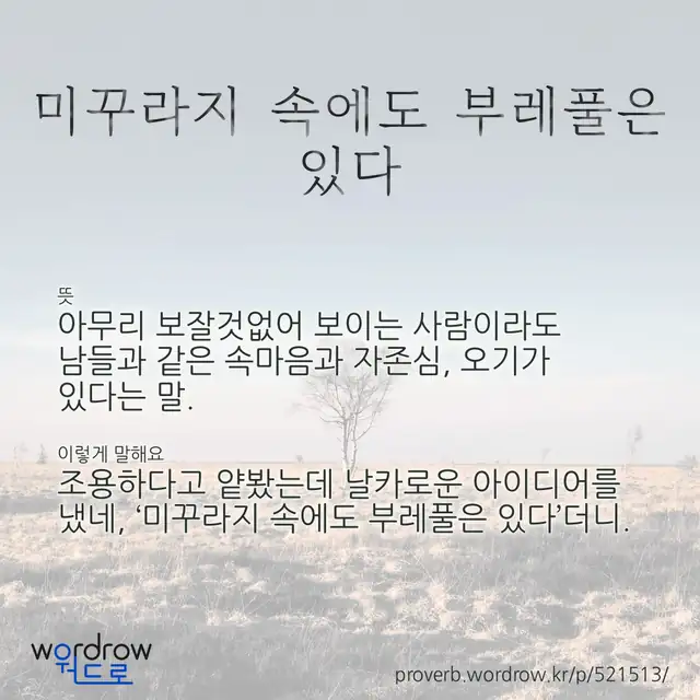 “미꾸라지 속에도 부레풀은 있다” 글씨와 뜻·예문이 완성된 속담 영상 포스터