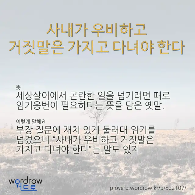 “사내가 우비하고 거짓말은 가지고 다녀야 한다” 글씨와 뜻·예문이 완성된 속담 영상 포스터