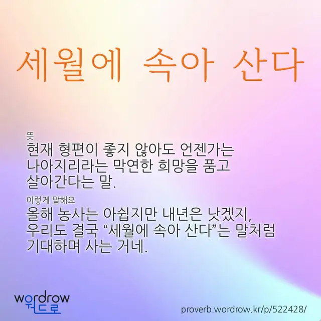 “세월에 속아 산다” 글씨와 뜻·예문이 완성된 속담 영상 포스터